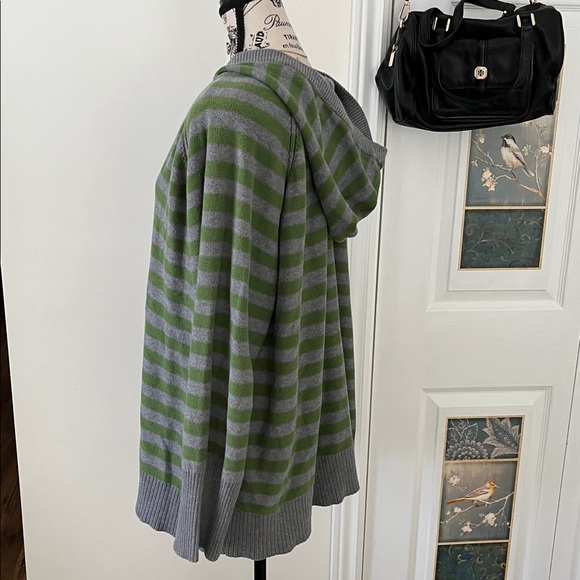 MXM Green and Gray Striped V-Neck Hoodie - Picture 6 of 15